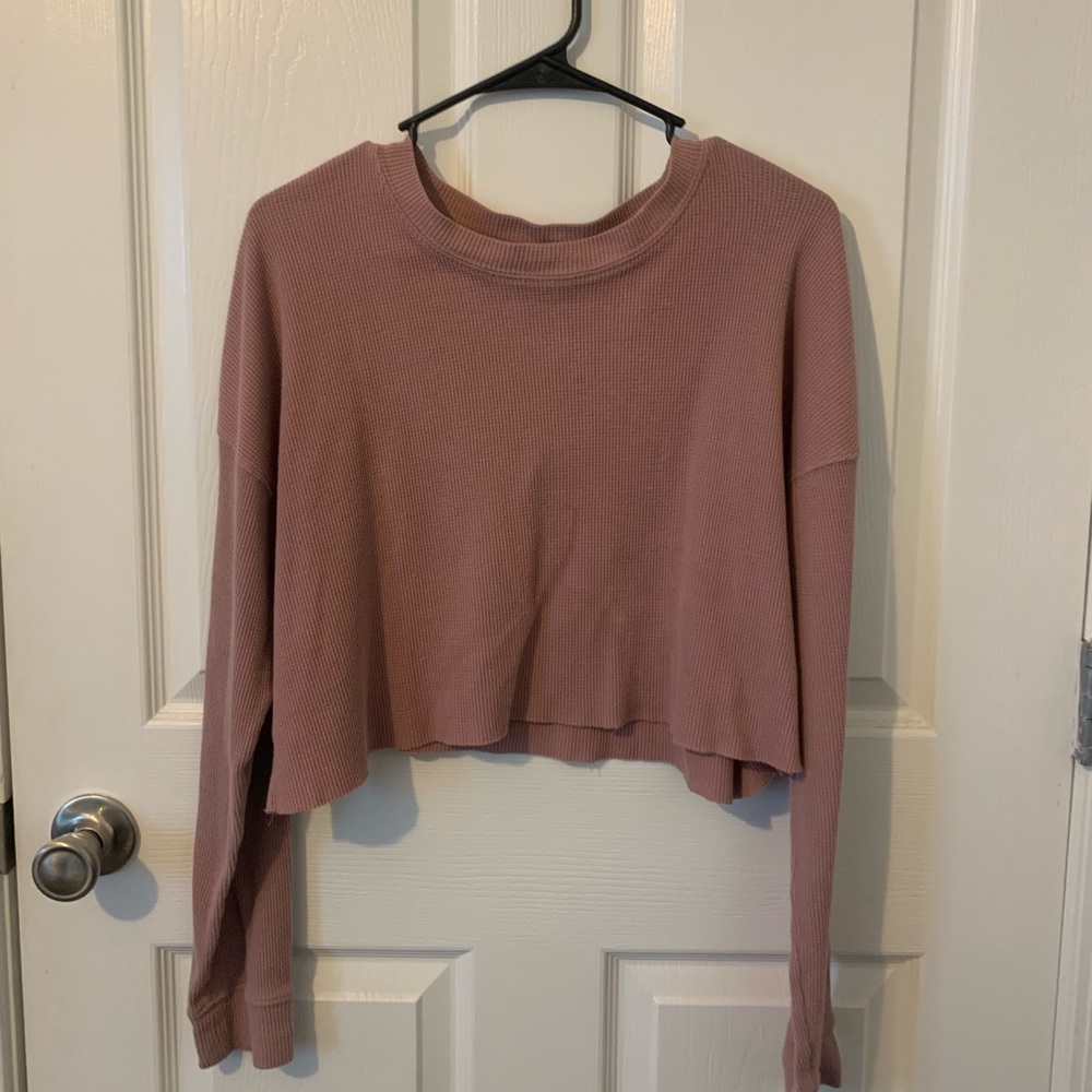 Pink Forever 21 Long Sleeve Crop Top